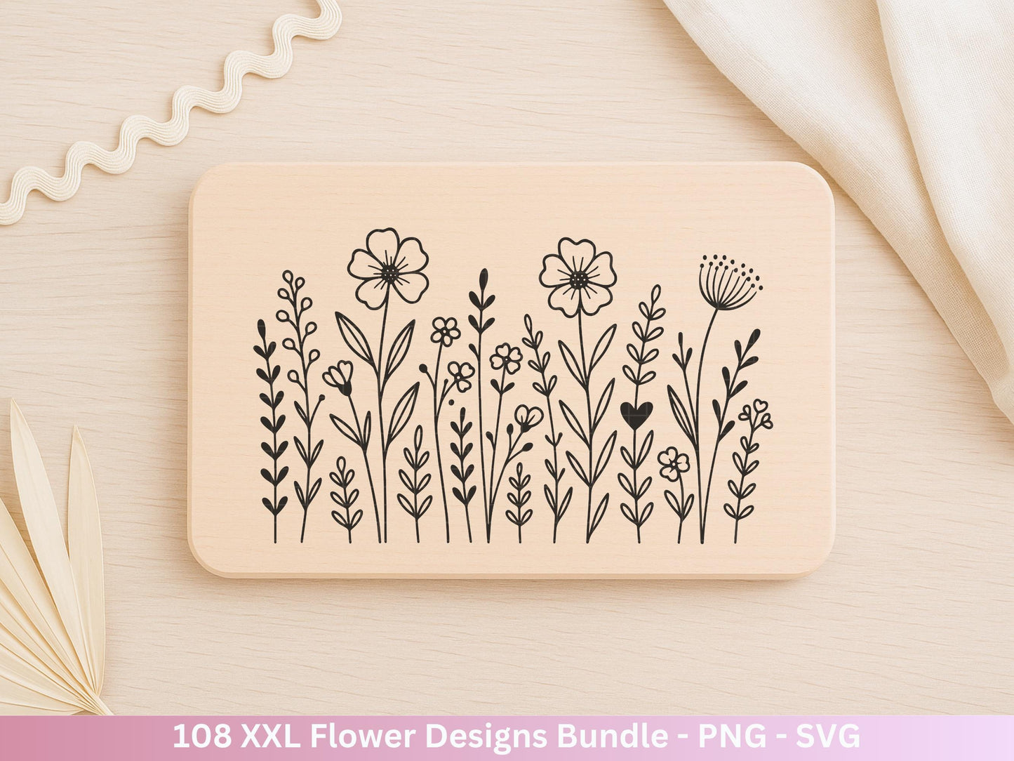Plotterdatei Blumen SVG Bundle – Florale Designs | Wildblumen & Blätter | Cricut | Laserdatei | Pusteblume Clipart PNG Botanisch Frühling