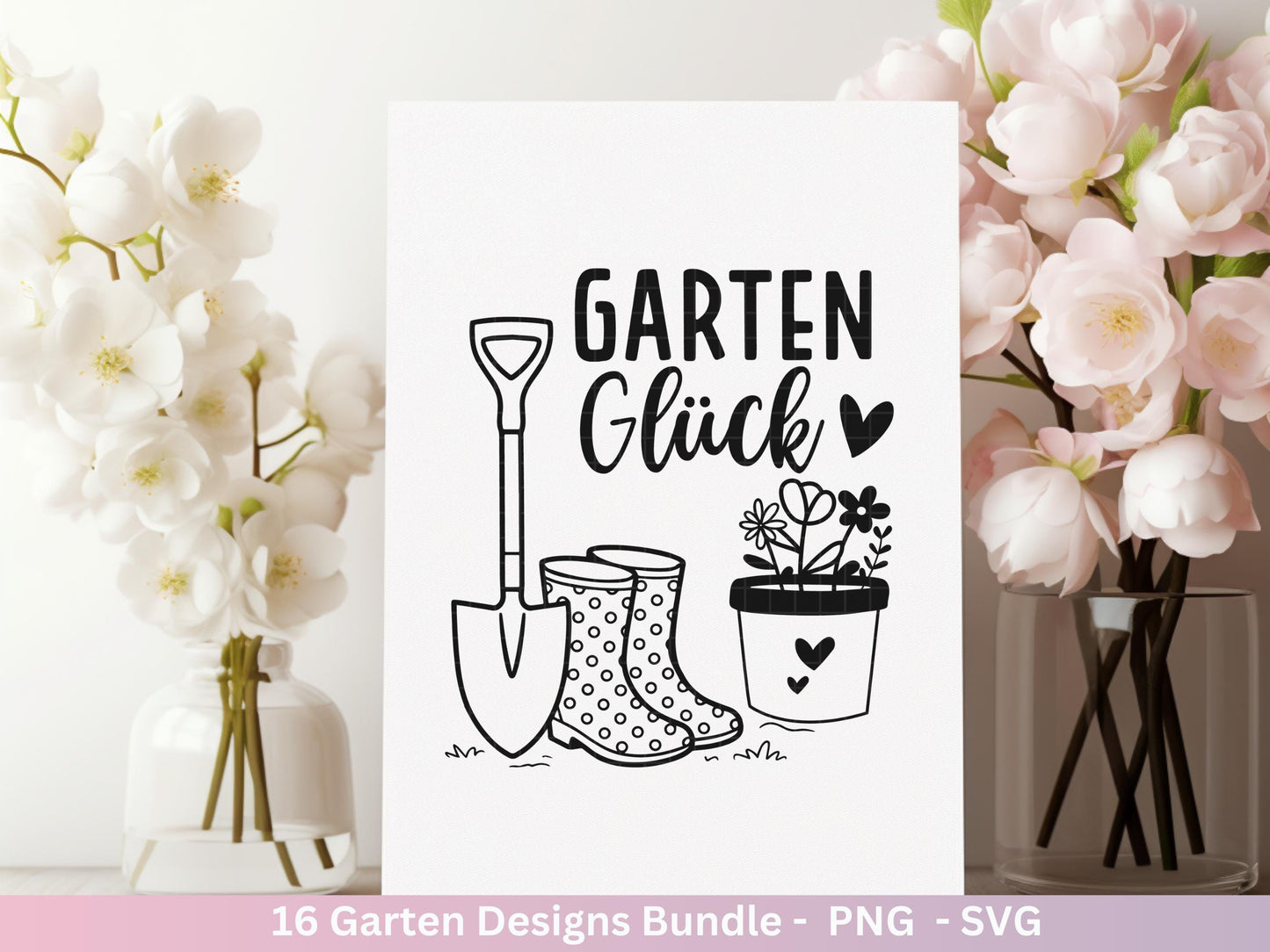 Garten Plotterdatei Bundle – Frühling SVG | Gartenliebe Sprüche | Schubkarre Gießkanne Blumen | Gartendeko Laserdatei | Cricut Silhouette