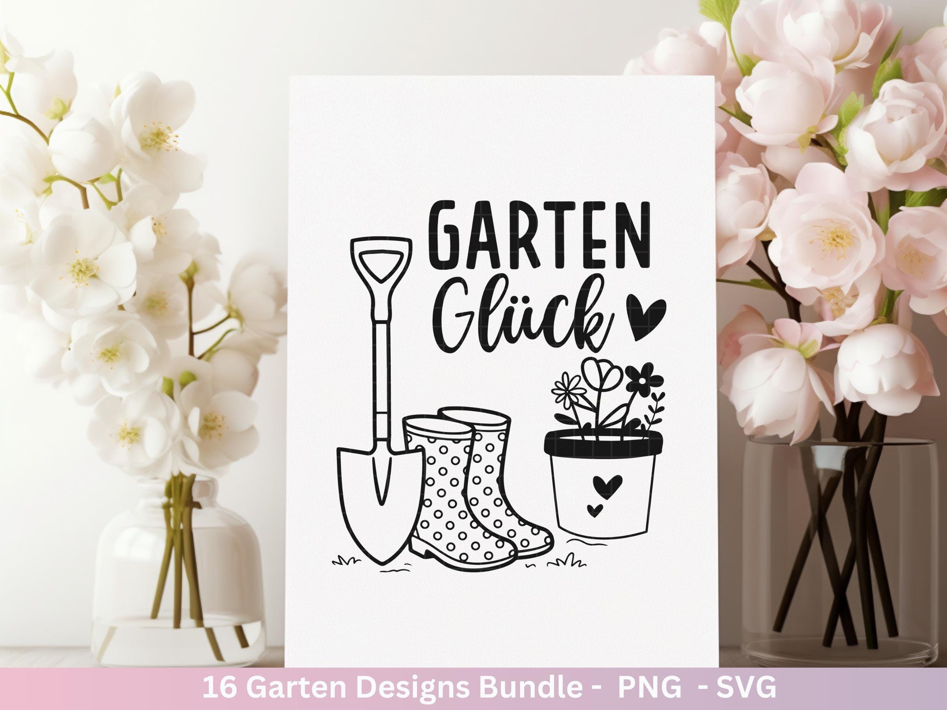Garten Plotterdatei Bundle – Frühling SVG | Gartenliebe Sprüche | Schubkarre Gießkanne Blumen | Gartendeko Laserdatei | Cricut Silhouette