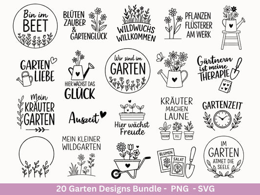 Garten Plotterdatei Bundle – Frühling SVG | Gartenliebe Sprüche | Kräuter Beet Schubkarre Gießkanne | Gartendeko Laserdatei | Cricut Datei