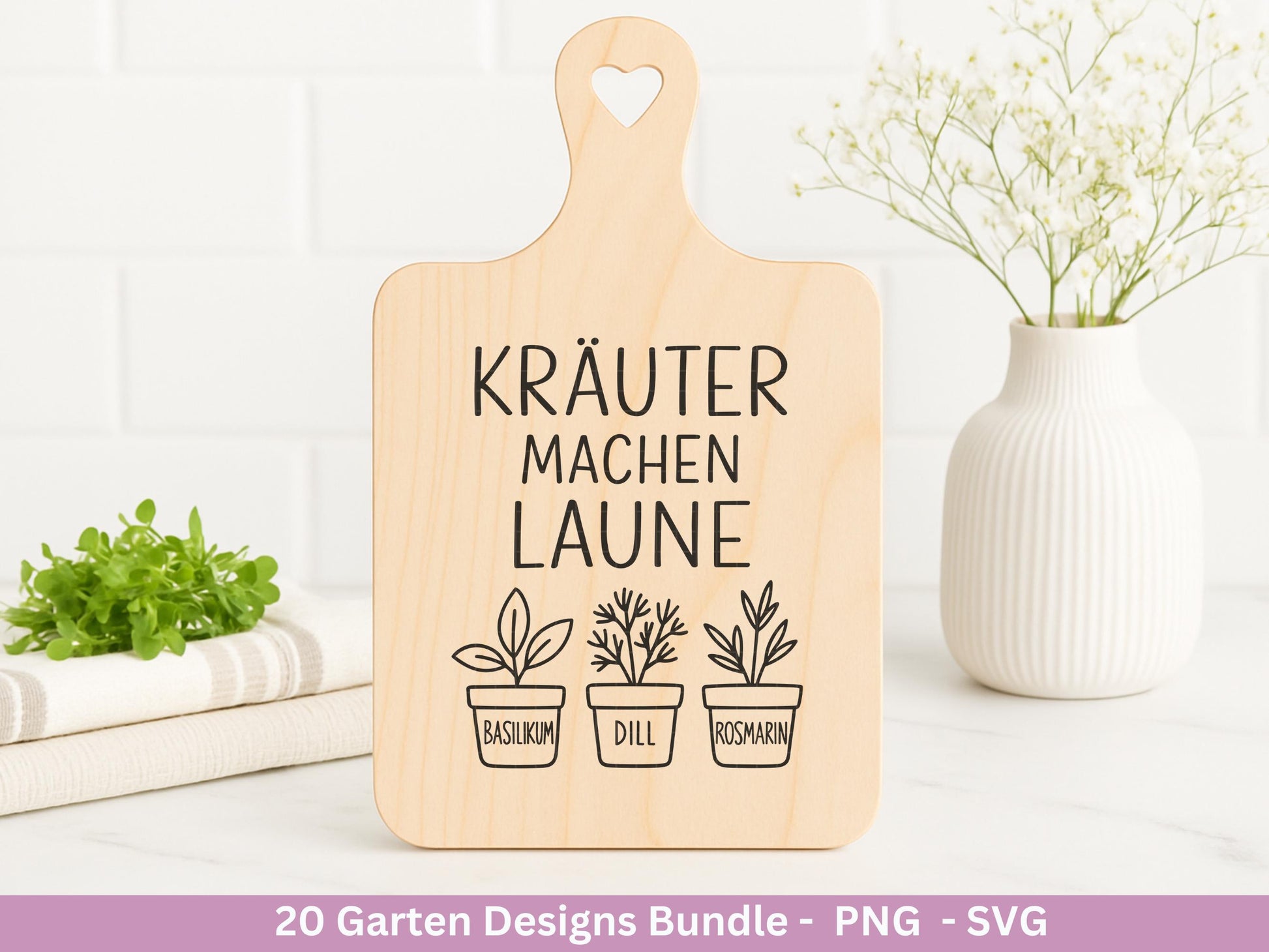 Garten Plotterdatei Bundle – Frühling SVG | Gartenliebe Sprüche | Kräuter Beet Schubkarre Gießkanne | Gartendeko Laserdatei | Cricut Datei
