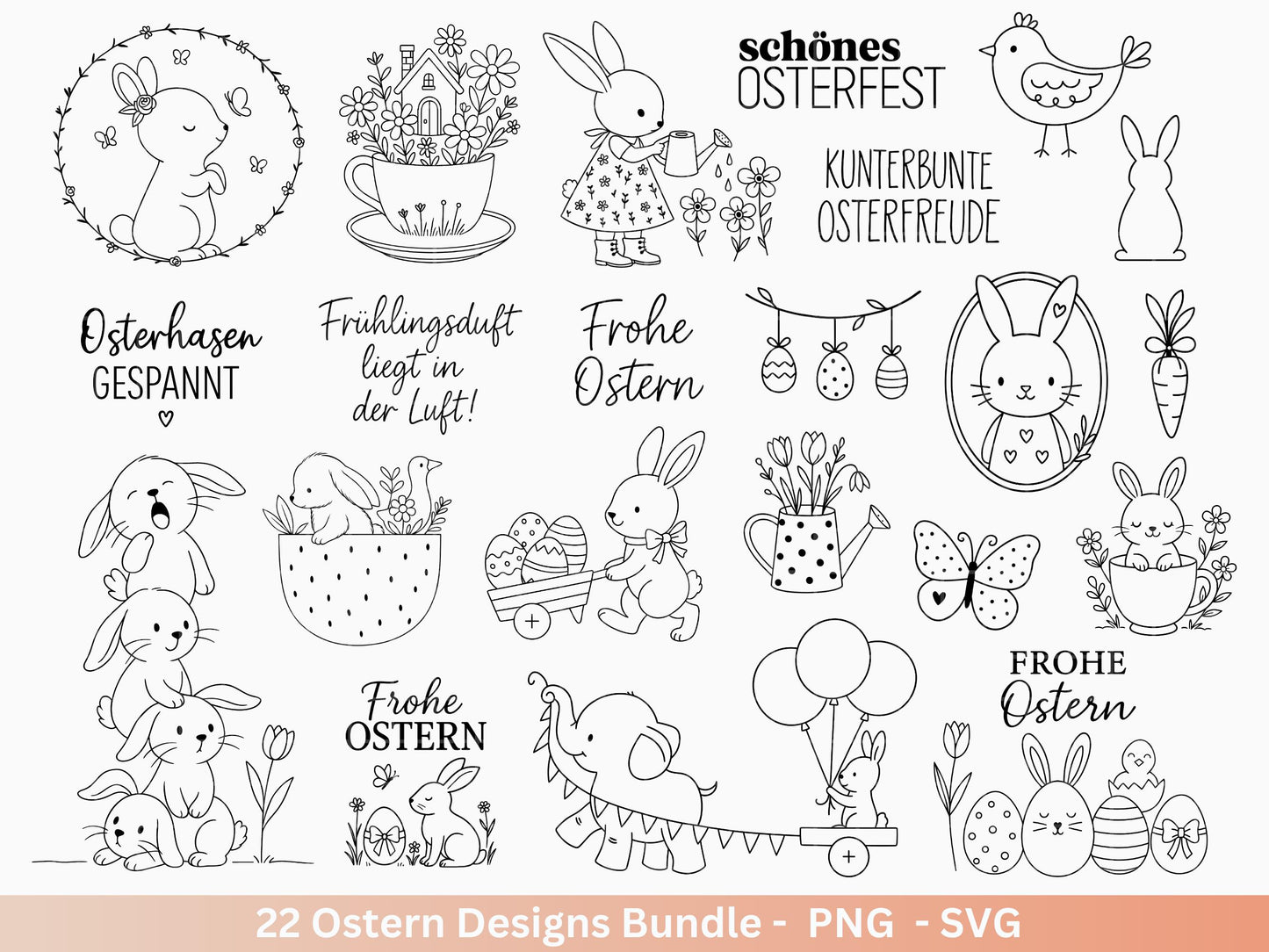Ostern Plotterdatei Bundle – Süße Hasen & Frohe Ostern Sprüche | Deutsche Oster SVG | Frühlingsduft Motive | Cricut Silhouette Laserdatei