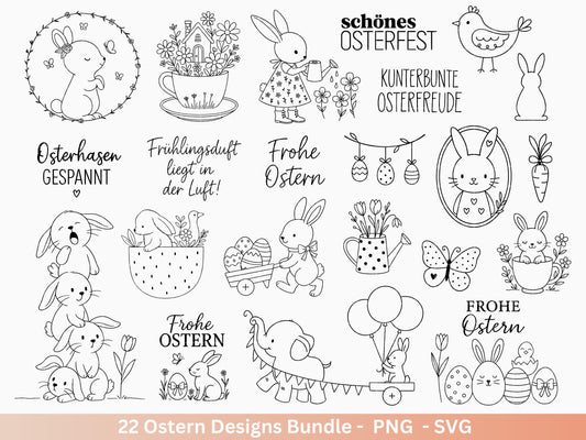 Ostern Plotterdatei Bundle – Süße Hasen & Frohe Ostern Sprüche | Deutsche Oster SVG | Frühlingsduft Motive | Cricut Silhouette Laserdatei