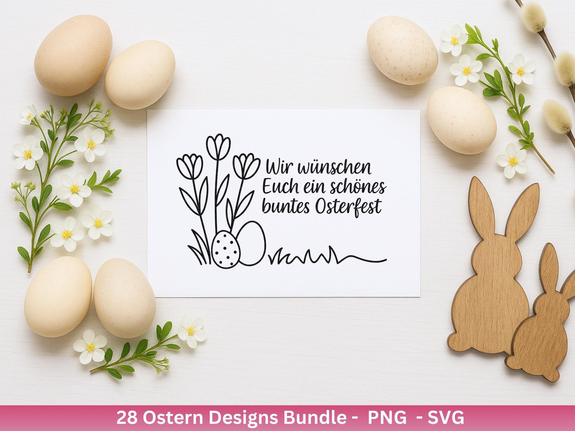 Ostern Plotterdatei Bundle – Süße Hasen Frohe Ostern Sprüche | Deutsche Oster SVG Designs | Ostergrüße Eiersuche Motive | Cricut Laserdatei