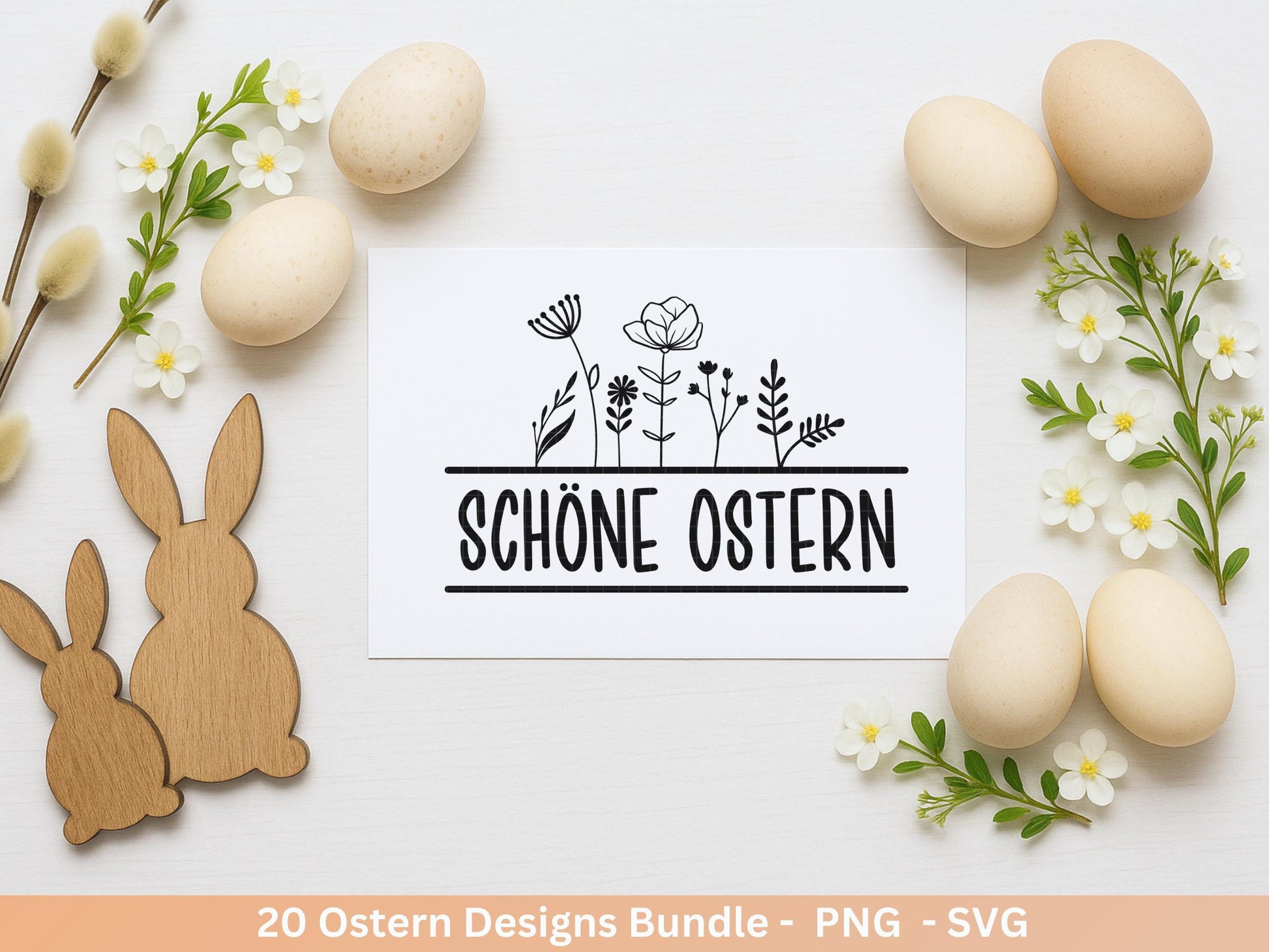 Ostern Plotterdatei Bundle – Deutsche Oster Sprüche Süße Hasen | Ostergruss Designs | Frohe Ostern SVG | Eiersuche Motive Cricut Laserdatei