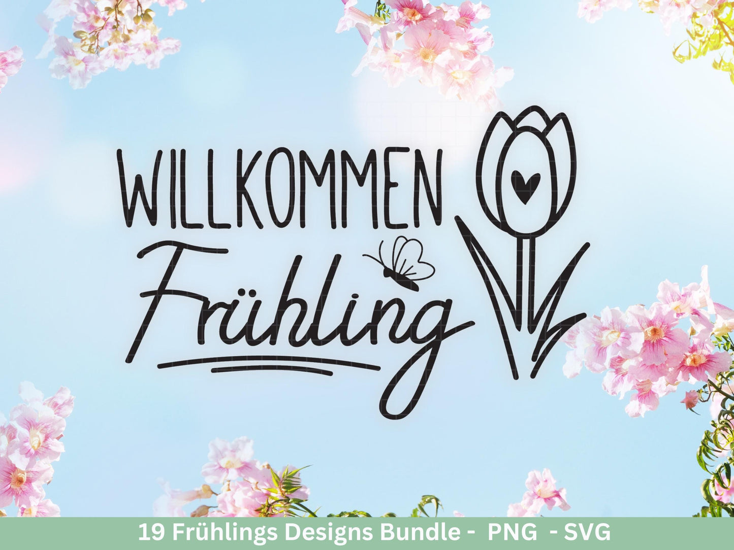 Frühling Plotterdatei Bundle – Hallo Frühling Sprüche Blumen Hase | Deutsche Frühling SVG Designs | Frühlingszauber Motive Cricut Laserdatei