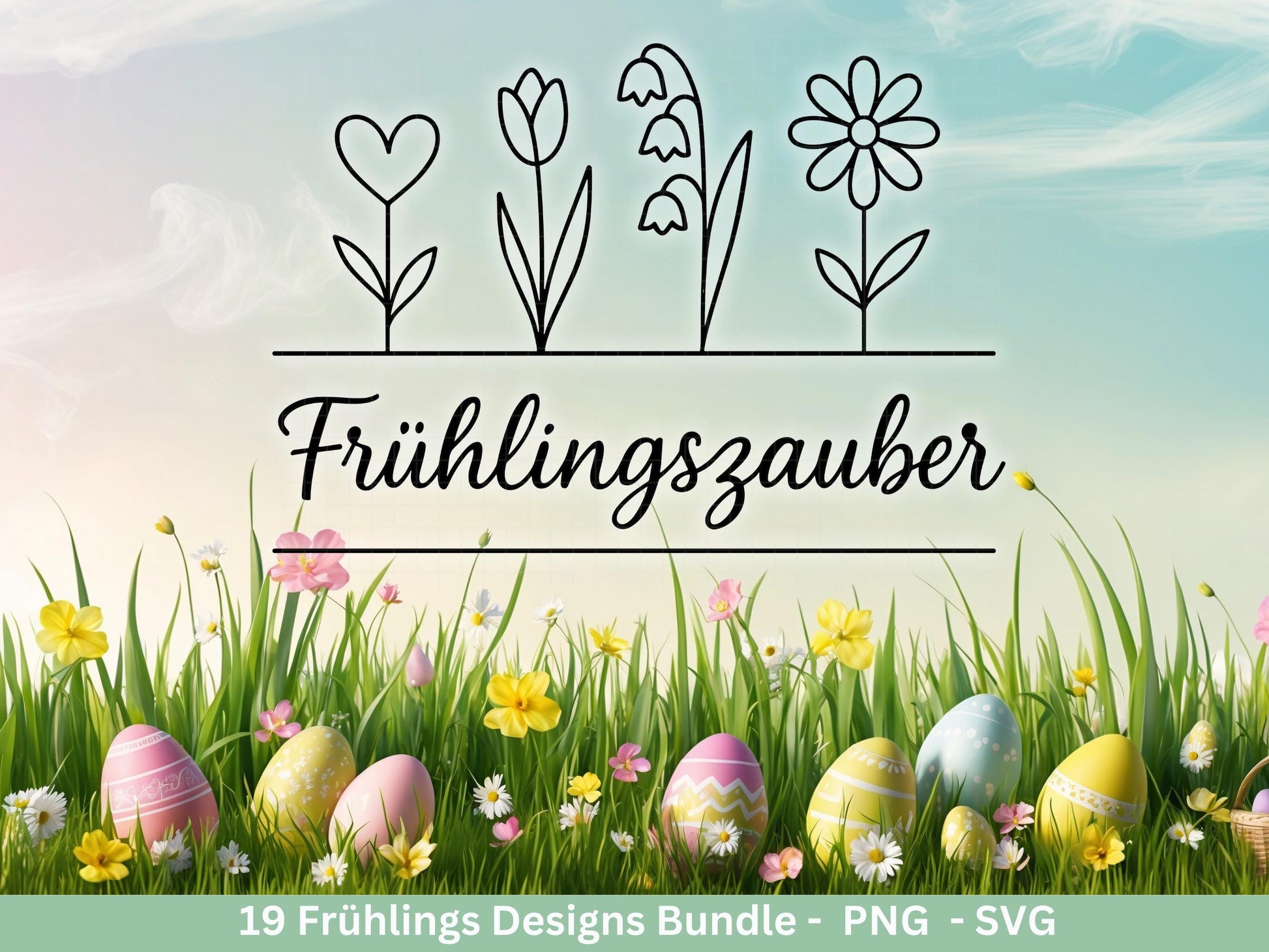 Frühling Plotterdatei Bundle – Hallo Frühling Sprüche Blumen Hase | Deutsche Frühling SVG Designs | Frühlingszauber Motive Cricut Laserdatei