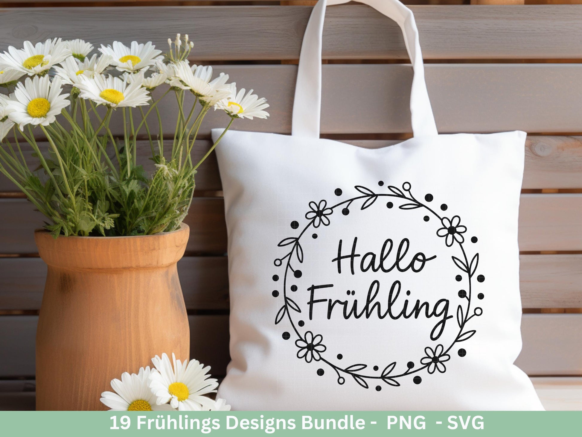 Frühling Plotterdatei Bundle – Hallo Frühling Sprüche Blumen Hase | Deutsche Frühling SVG Designs | Frühlingszauber Motive Cricut Laserdatei