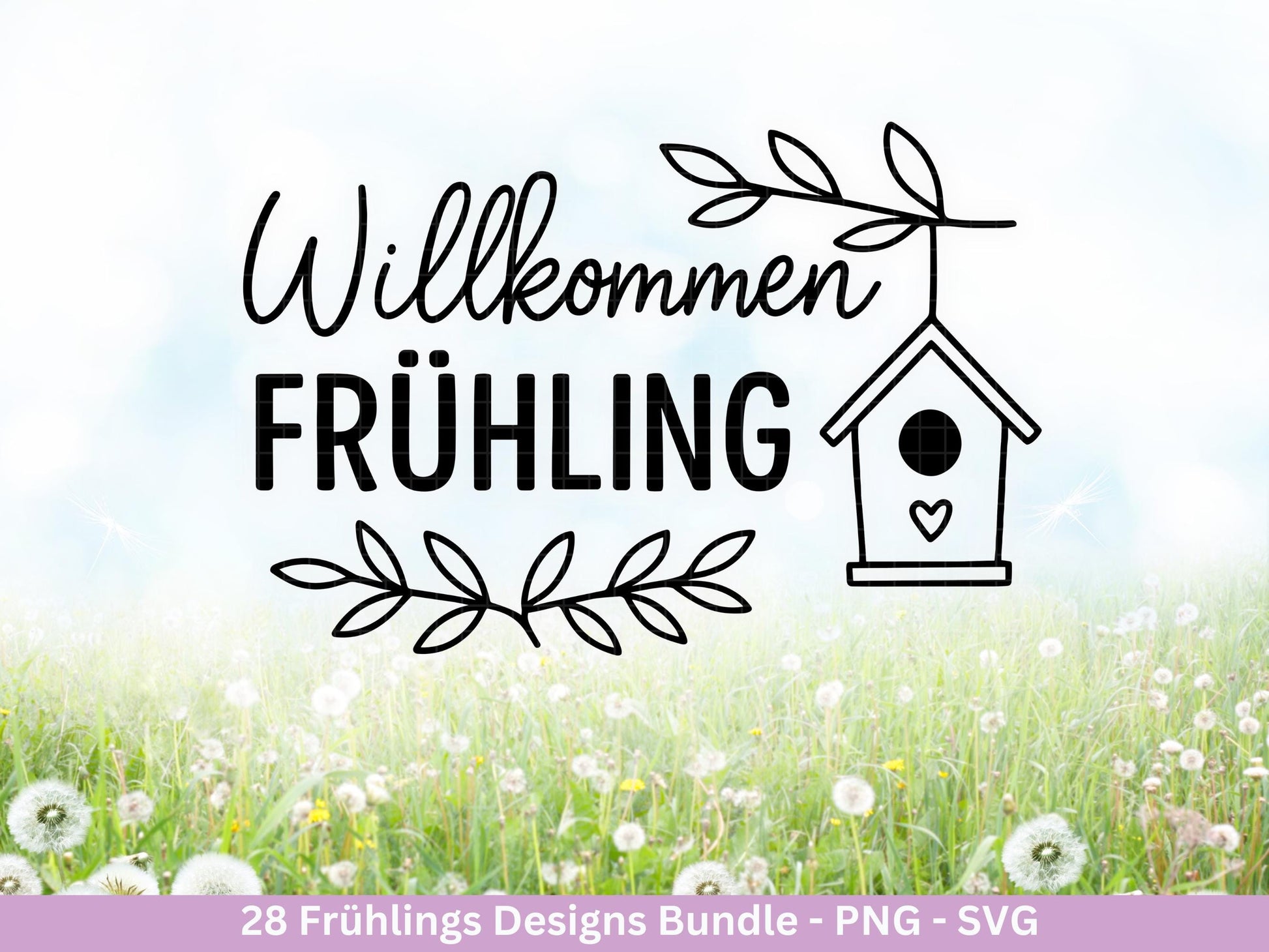 Frühling Plotterdatei Bundle – Willkommen Frühling Frühlingsgrüße | Frühling SVG Designs | Blumen Schmetterling Vogel | Cricut Laserdatei