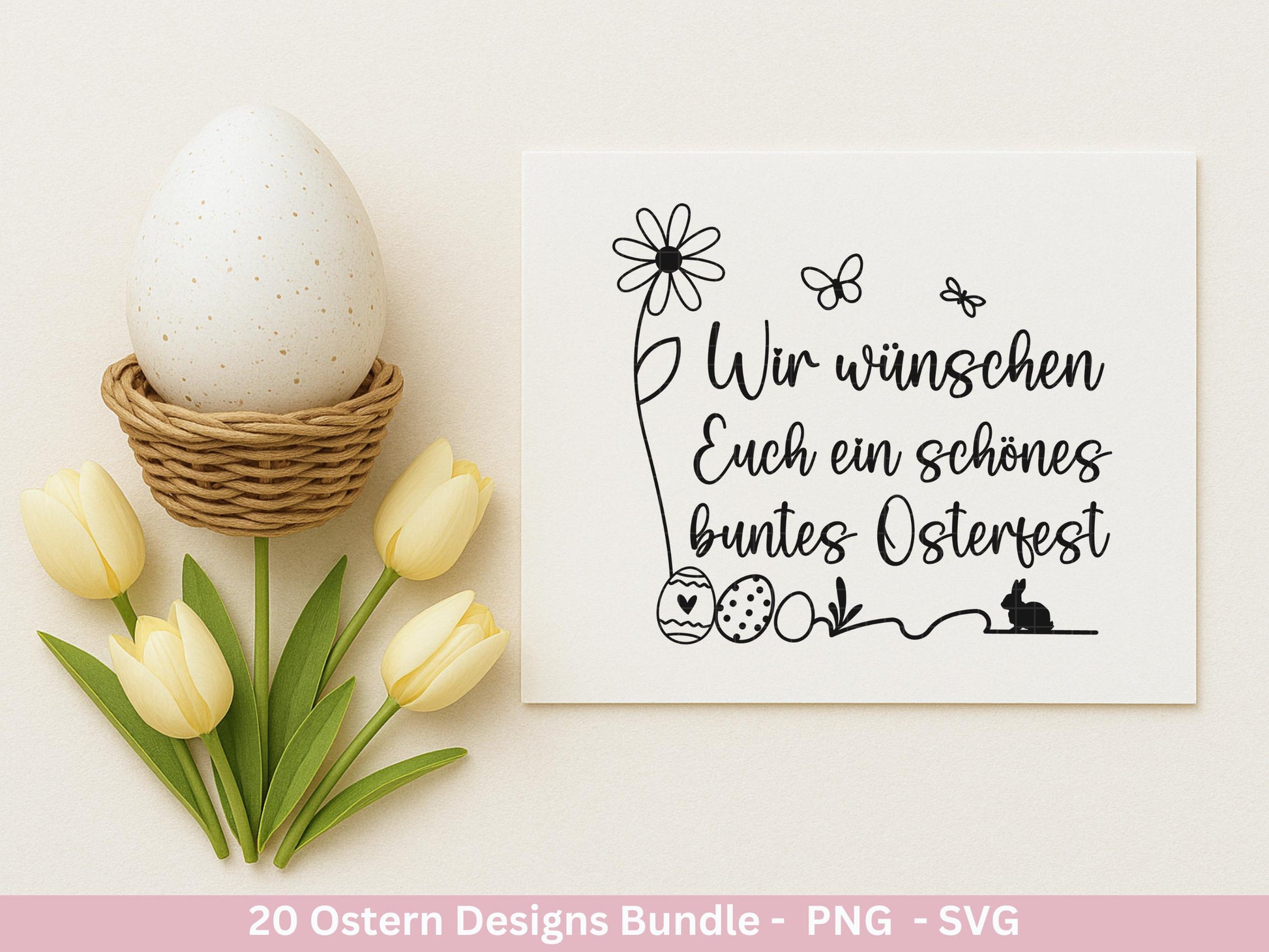 Ostern Plotterdatei Bundle – Süße Hasen & Frohe Ostern Sprüche | Deutsche Oster SVG Designs | Ostergrüße Motive Frühling | Cricut Laserdatei