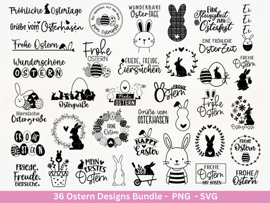 Ostern Plotterdatei Bundle – Frohe Ostern Sprüche & Hasen Designs | Deutsche Oster SVG | Eiersuche Ostergrüße | Cricut Silhouette Laserdatei