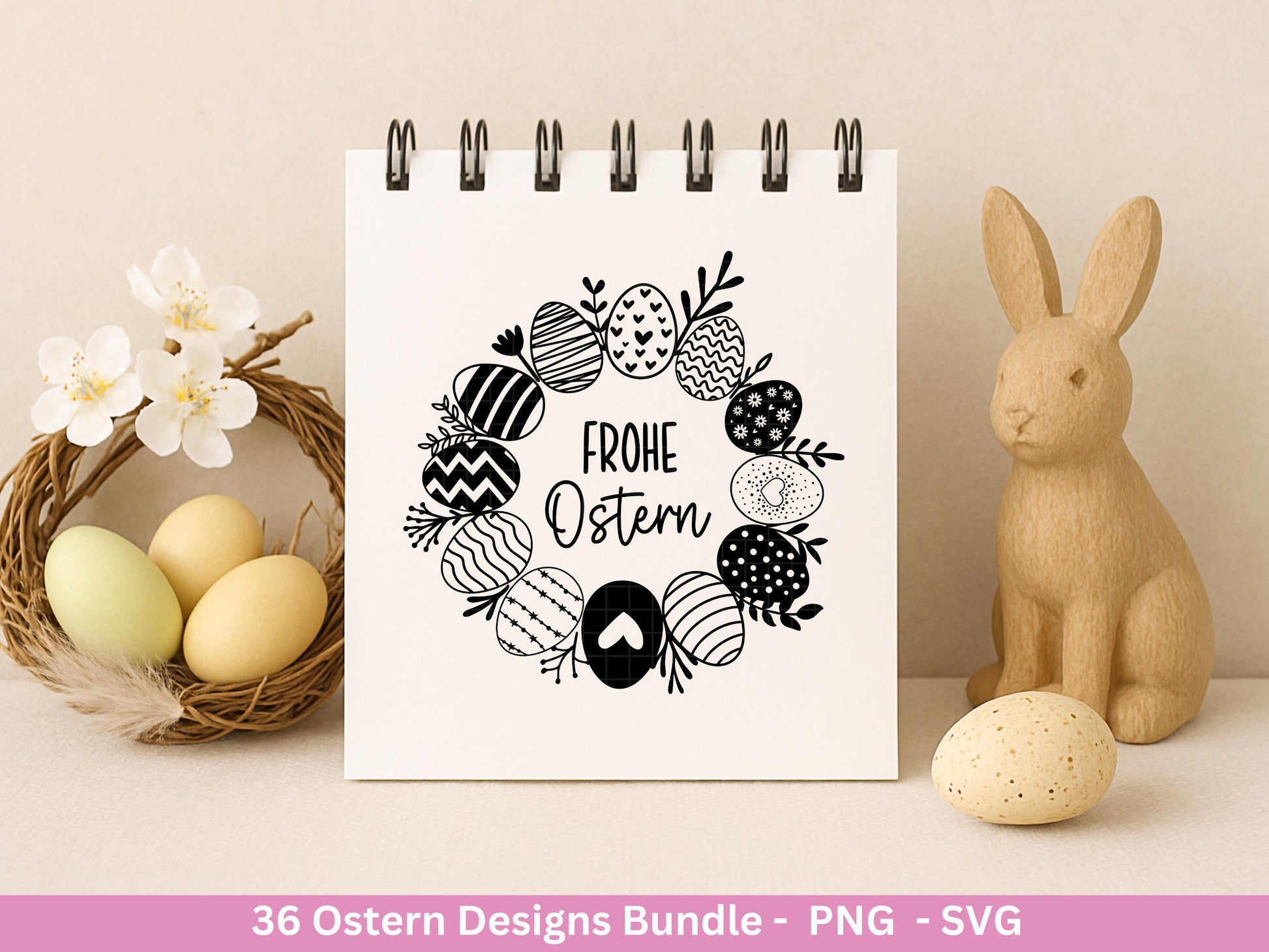 Ostern Plotterdatei Bundle – Frohe Ostern Sprüche & Hasen Designs | Deutsche Oster SVG | Eiersuche Ostergrüße | Cricut Silhouette Laserdatei