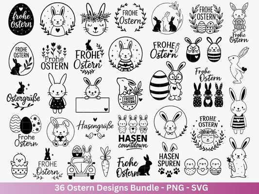 Ostern Plotterdatei Bundle – Frohe Ostern Hasen & Eier Design | Deutsche Oster SVG Motive | Ostergrüße Frühling Cricut Silhouette Laserdatei