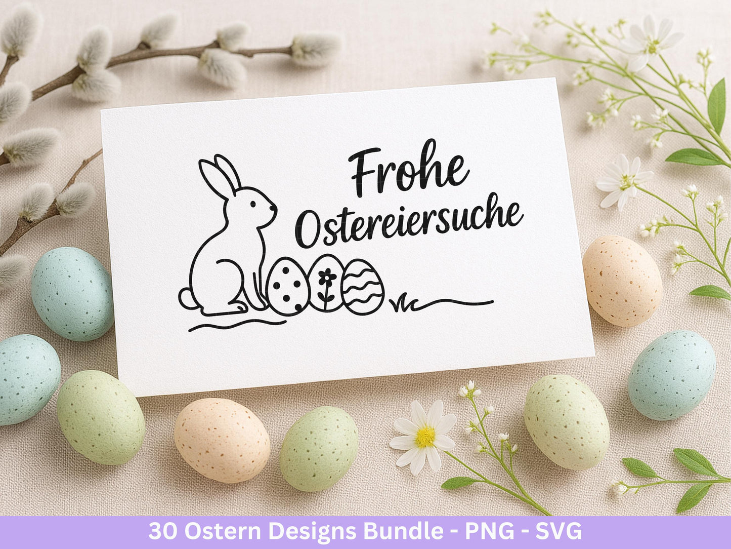 Ostern Plotterdatei Bundle – Frohe Ostern Sprüche & Hasen Designs | Deutsche Oster SVG Motive | Eiersuche Ostergrüße Cricut Laserdatei
