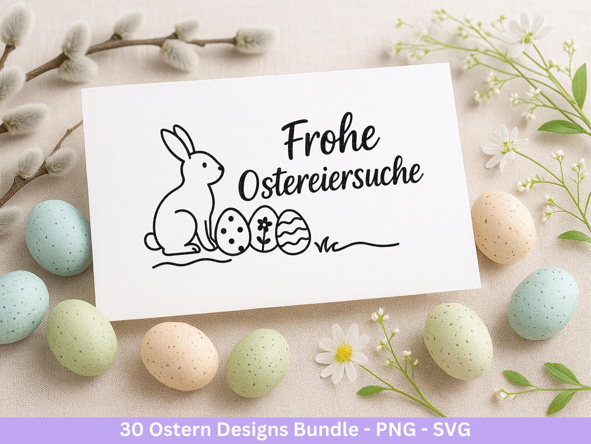 Ostern Plotterdatei Bundle – Frohe Ostern Sprüche & Hasen Designs | Deutsche Oster SVG Motive | Eiersuche Ostergrüße Cricut Laserdatei