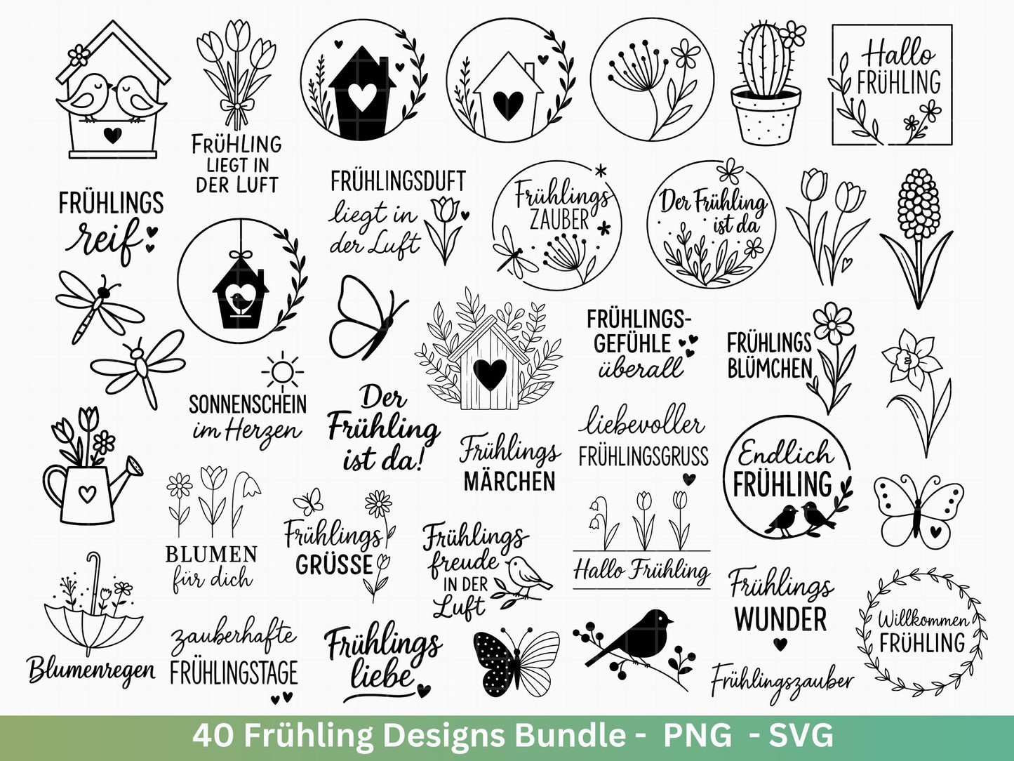 Frühling Plotterdatei Bundle – Blumen & Frühlingsgrüße | Deutsche Frühling SVG Designs | Frühlingszauber Cricut Silhouette Laserdatei