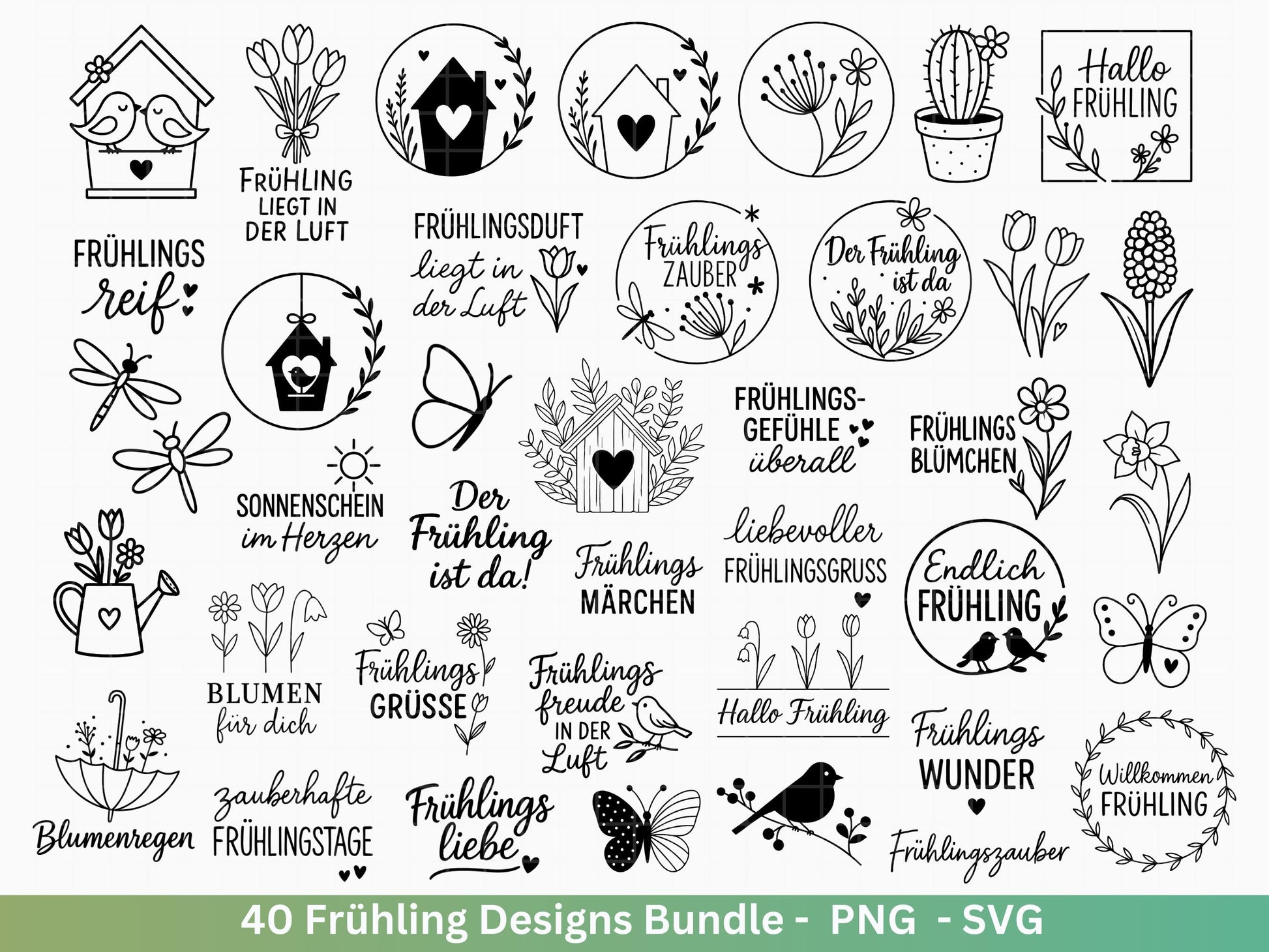 Frühling Plotterdatei Bundle – Blumen & Frühlingsgrüße | Deutsche Frühling SVG Designs | Frühlingszauber Cricut Silhouette Laserdatei