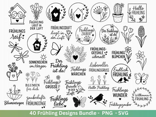 Frühling Plotterdatei Bundle – Blumen & Frühlingsgrüße | Deutsche Frühling SVG Designs | Frühlingszauber Cricut Silhouette Laserdatei