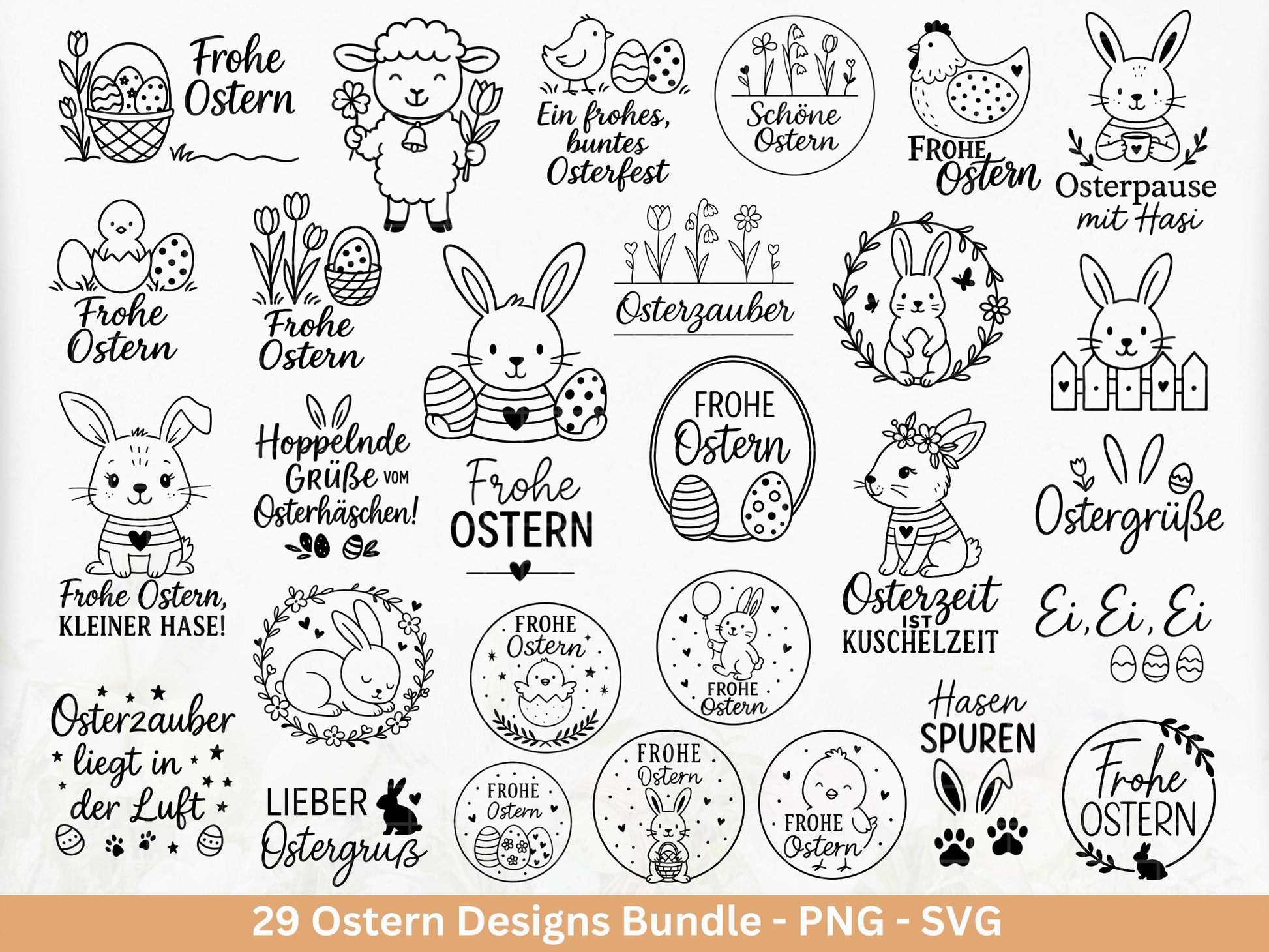 Ostern Plotterdatei Bundle – Frohe Ostern Sprüche Hasen | Deutsche Oster SVG Designs | Ostergrüße Frühling | Cricut Silhouette Laserdatei