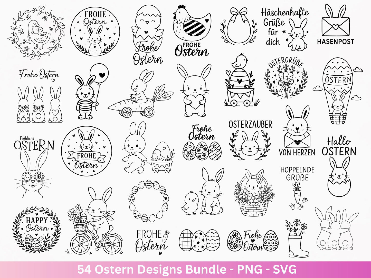 Ostern Plotterdatei Bundle – Niedliche Hasen & Oster Sprüche | Deutsche Oster SVG Motive | Eier Suche Frühling Cricut Laserdatei Mega Set