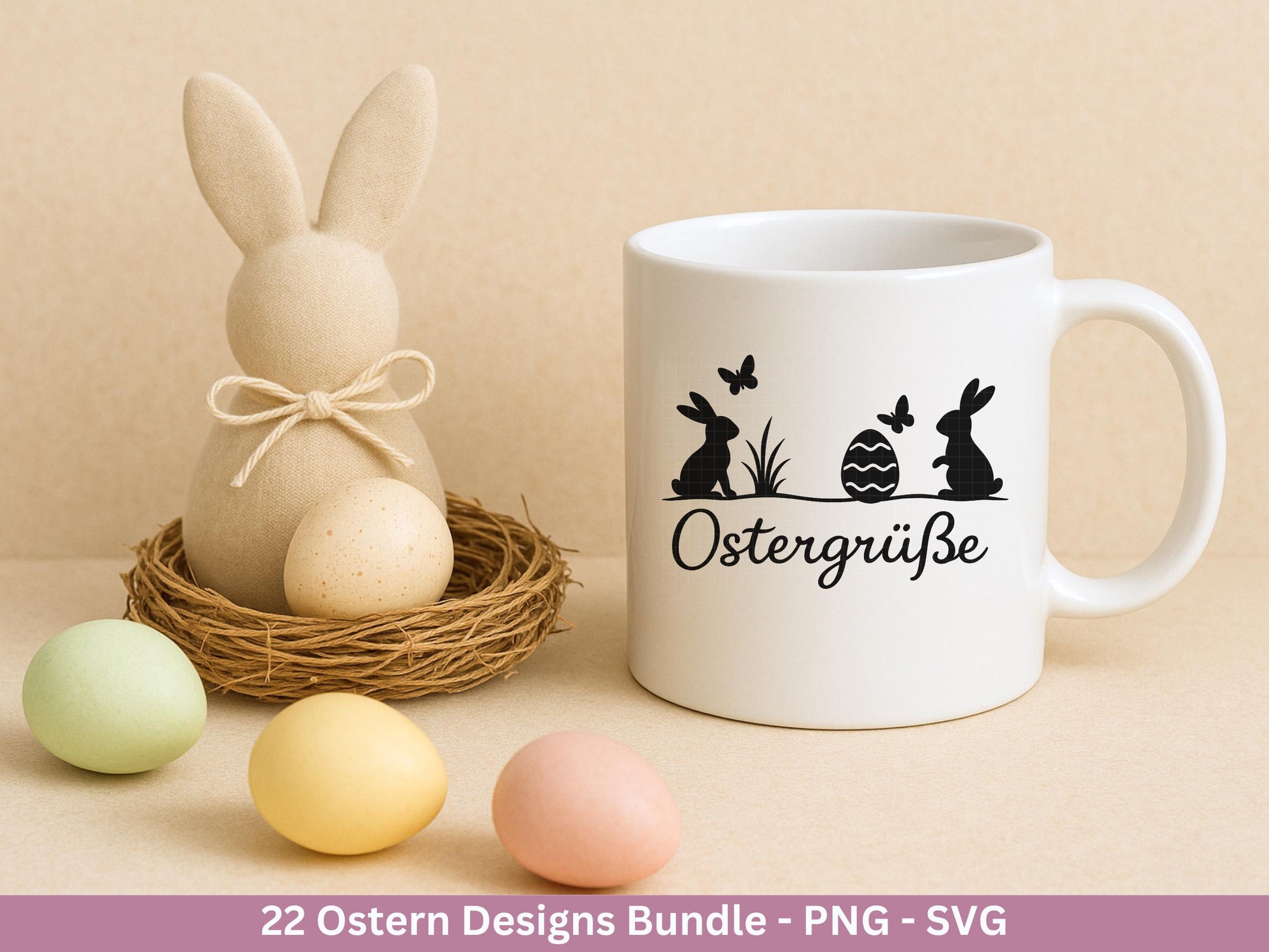 Ostern Plotterdatei Bundle – Silhouetten Hasen & Osterwörter | Deutsche Oster SVG Designs | Frühling Cricut Laserdatei Scherenschnitt Set