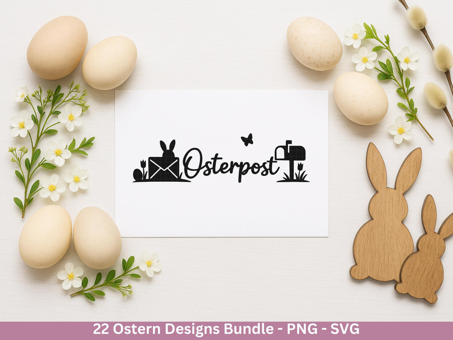 Ostern Plotterdatei Bundle – Silhouetten Hasen & Osterwörter | Deutsche Oster SVG Designs | Frühling Cricut Laserdatei Scherenschnitt Set