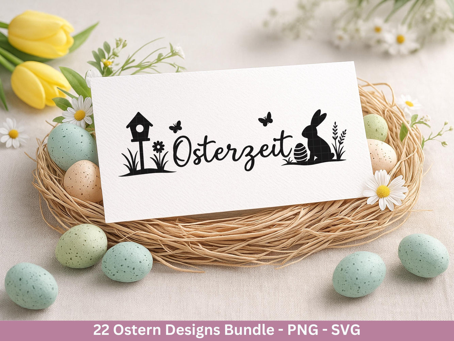 Ostern Plotterdatei Bundle – Silhouetten Hasen & Osterwörter | Deutsche Oster SVG Designs | Frühling Cricut Laserdatei Scherenschnitt Set