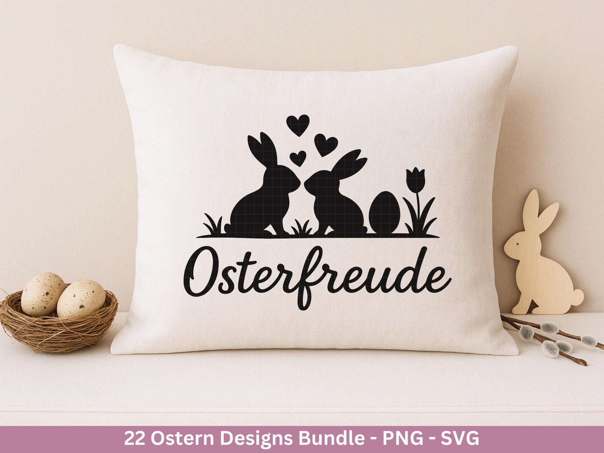 Ostern Plotterdatei Bundle – Silhouetten Hasen & Osterwörter | Deutsche Oster SVG Designs | Frühling Cricut Laserdatei Scherenschnitt Set
