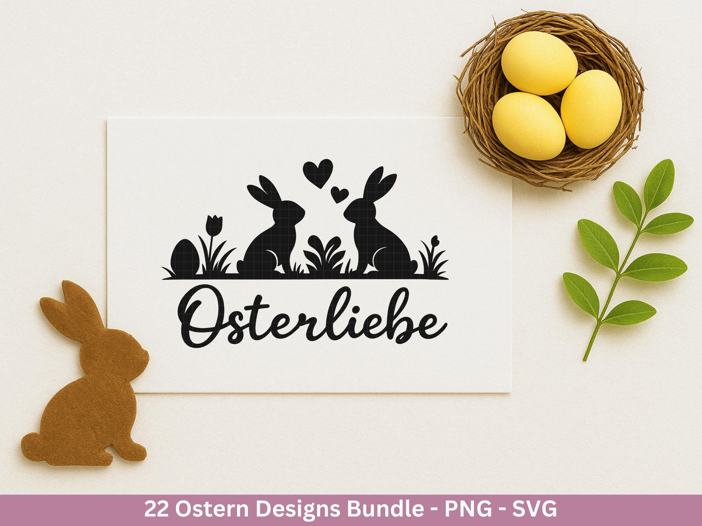 Ostern Plotterdatei Bundle – Silhouetten Hasen & Osterwörter | Deutsche Oster SVG Designs | Frühling Cricut Laserdatei Scherenschnitt Set