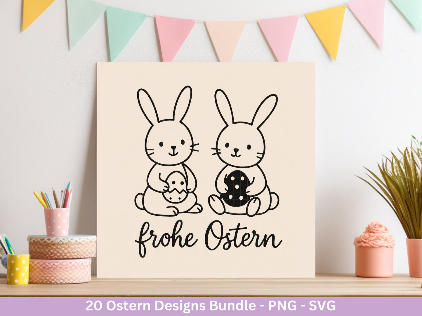 Ostern Plotterdatei Bundle – Süße Hasen Frohe Ostern Sprüche | Deutsche Oster SVG Designs | Ostergrüße Frühling Cricut Laserdatei Geschenk