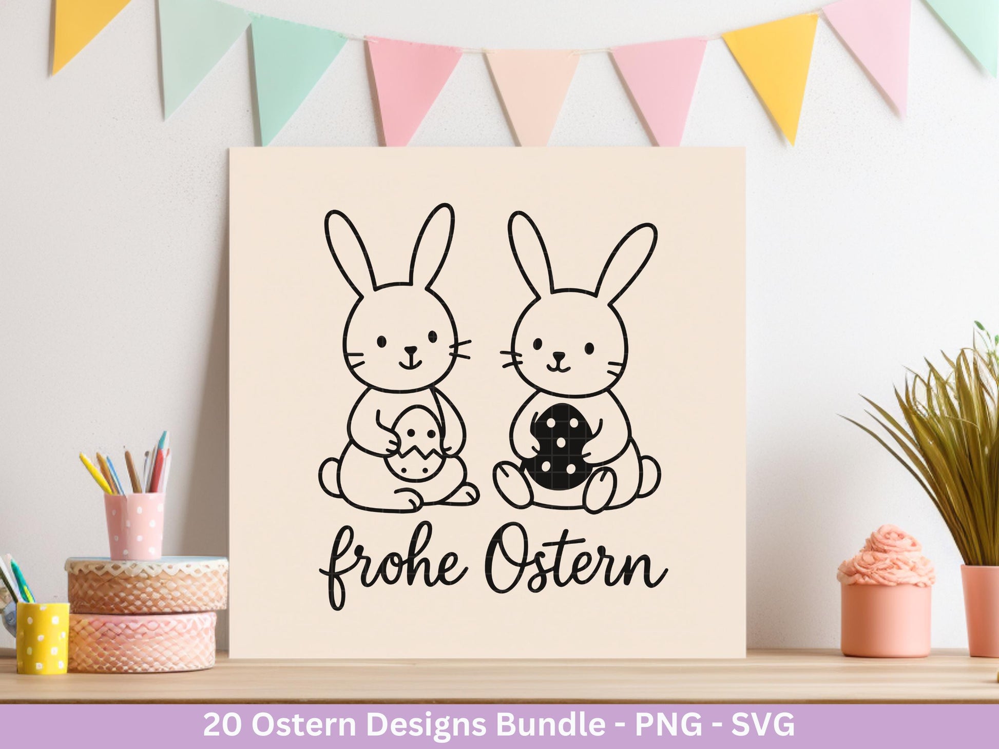 Ostern Plotterdatei Bundle – Süße Hasen Frohe Ostern Sprüche | Deutsche Oster SVG Designs | Ostergrüße Frühling Cricut Laserdatei Geschenk