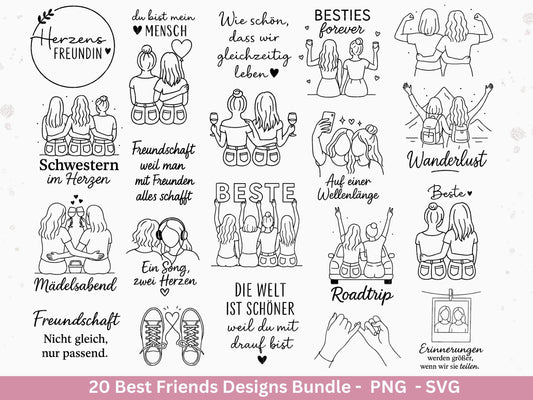 Beste Freundin Plotterdatei Bundle – Freundschaft Sprüche & Mädels Motive | Deutsche Freundschaft SVG | Schwester Geschenk Cricut Laserdatei