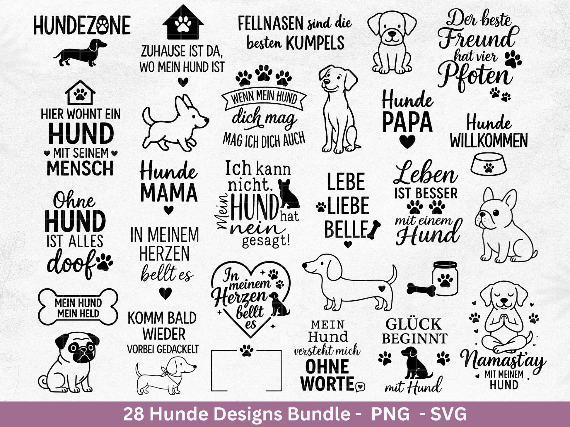 Hunde Plotterdatei Bundle – Lustige Hund Sprüche & Pfoten Motive | Deutsche Hund SVG Designs | Cricut Silhouette Laserdatei Geschenkidee