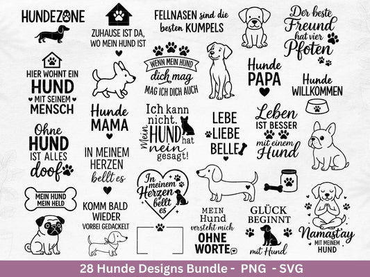 Hunde Plotterdatei Bundle – Lustige Hund Sprüche & Pfoten Motive | Deutsche Hund SVG Designs | Cricut Silhouette Laserdatei Geschenkidee