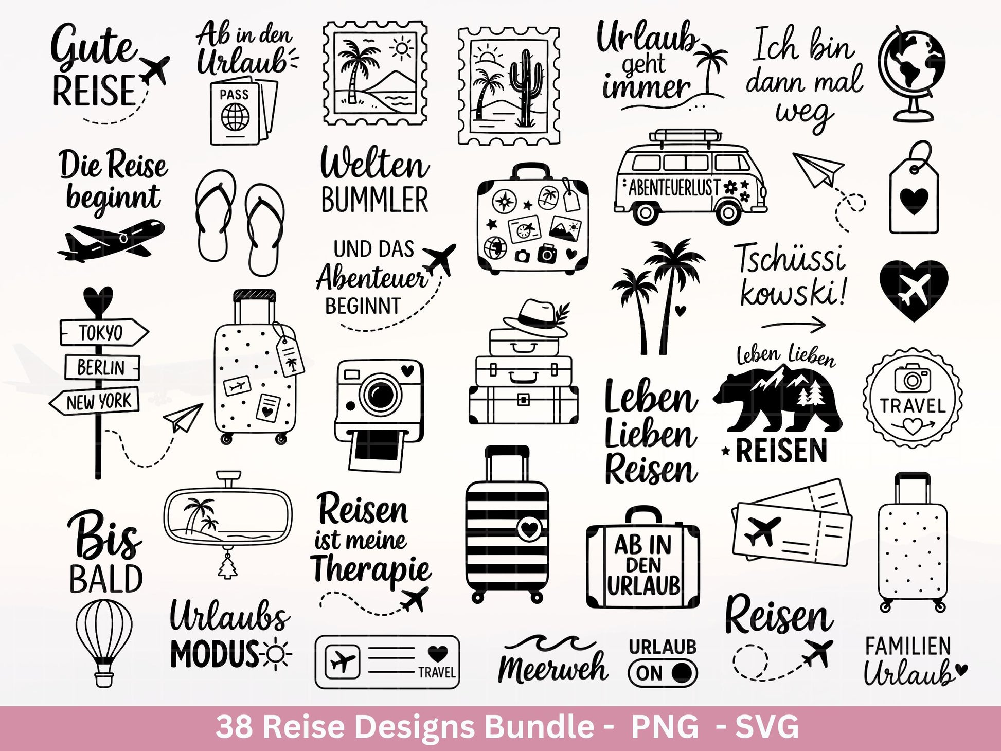 Reise Plotterdatei Bundle – Urlaub Sprüche & Abenteuer Motive | Travel SVG Designs | Sommer Meerweh Koffer Cricut Silhouette Laserdatei