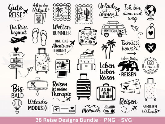 Reise Plotterdatei Bundle – Urlaub Sprüche & Abenteuer Motive | Travel SVG Designs | Sommer Meerweh Koffer Cricut Silhouette Laserdatei
