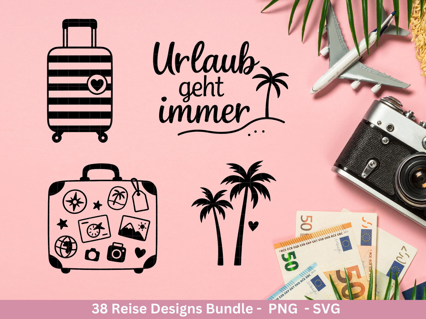 Reise Plotterdatei Bundle – Urlaub Sprüche & Abenteuer Motive | Travel SVG Designs | Sommer Meerweh Koffer Cricut Silhouette Laserdatei
