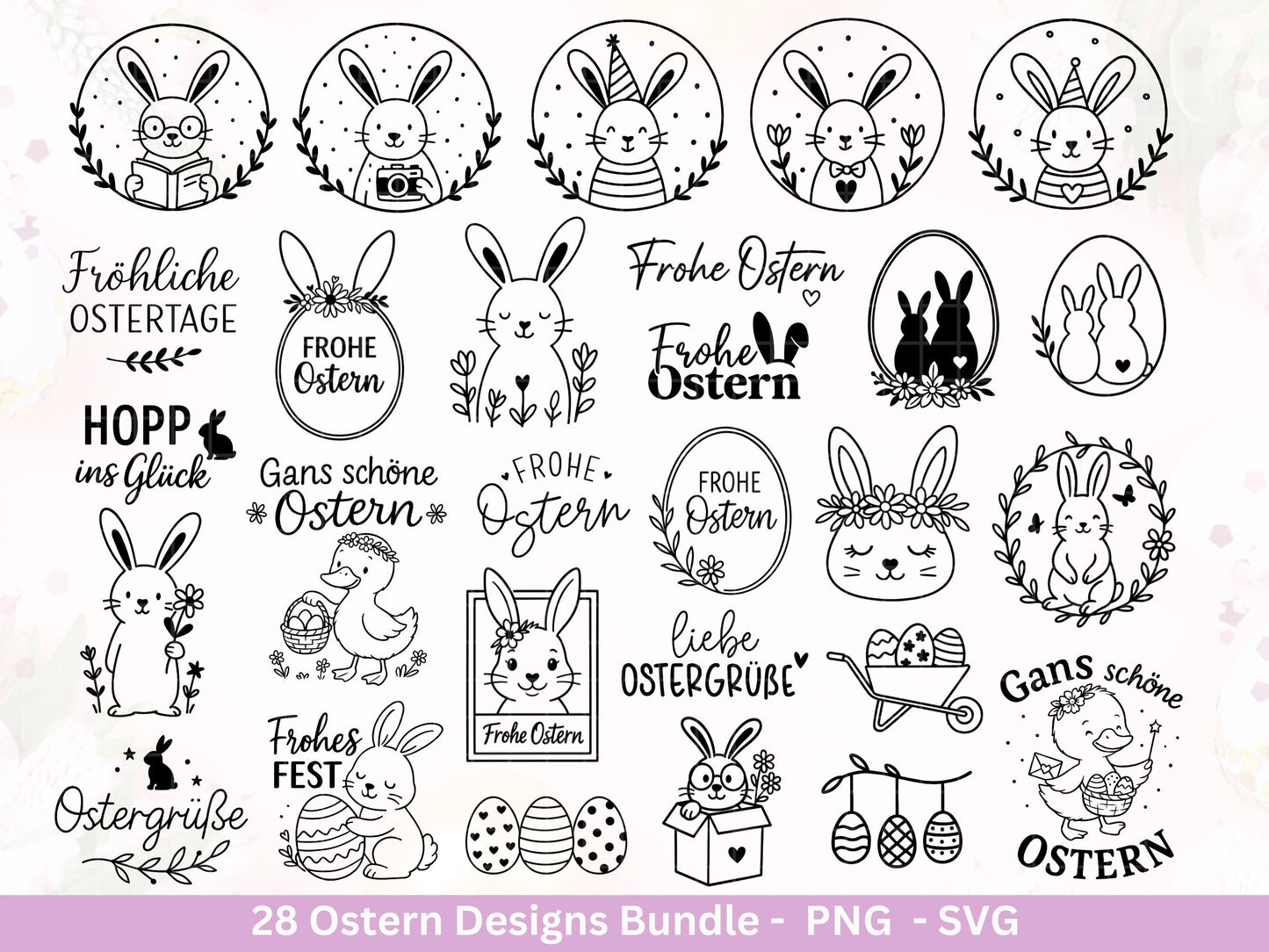 Ostern Plotterdatei Bundle – Süße Hasen Frohe Ostern Sprüche | Deutsche Oster SVG Designs | Ostergrüße Frühling Cricut Laserdatei Geschenk