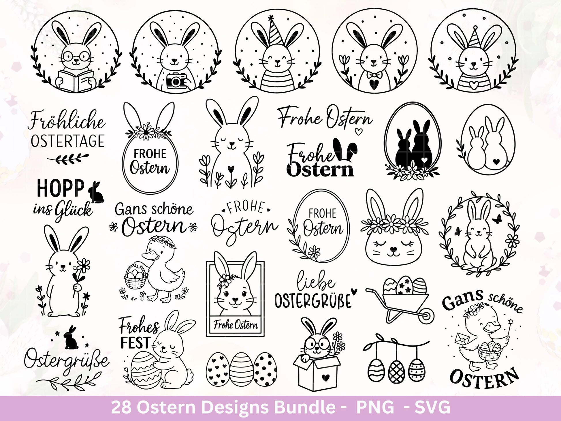 Ostern Plotterdatei Bundle – Süße Hasen Frohe Ostern Sprüche | Deutsche Oster SVG Designs | Ostergrüße Frühling Cricut Laserdatei Geschenk