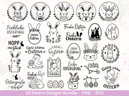 Ostern Plotterdatei Bundle – Süße Hasen Frohe Ostern Sprüche | Deutsche Oster SVG Designs | Ostergrüße Frühling Cricut Laserdatei Geschenk