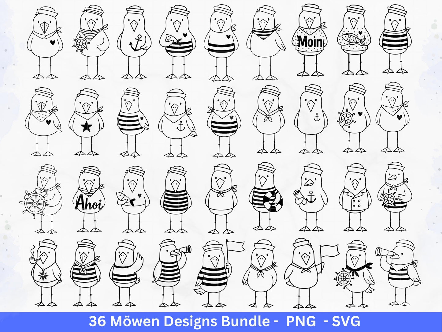Möwen Plotterdatei Bundle – Maritime Seemanns Möwe Designs | Moin Nordsee Ostsee SVG | Küstenkind Anker Sommer Meer Cricut Laserdatei