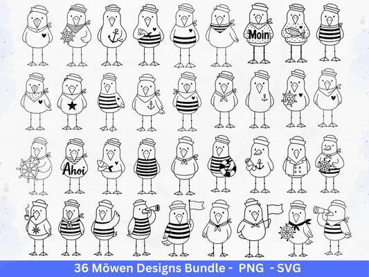 Möwen Plotterdatei Bundle – Maritime Seemanns Möwe Designs | Moin Nordsee Ostsee SVG | Küstenkind Anker Sommer Meer Cricut Laserdatei