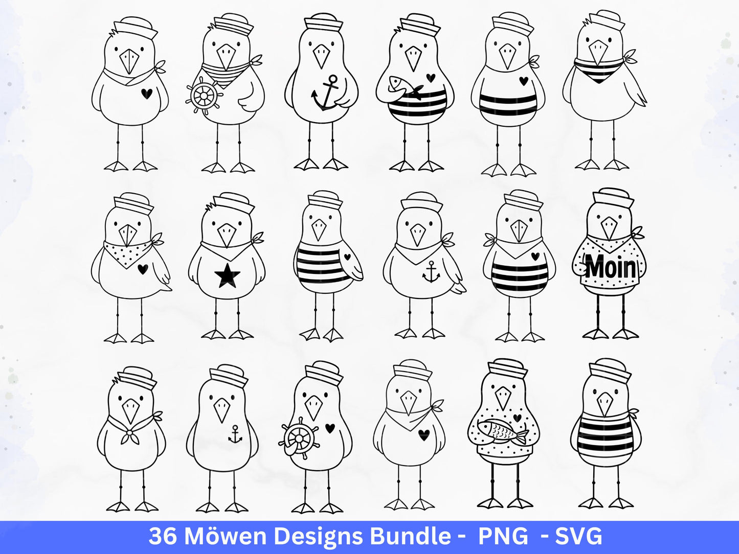 Möwen Plotterdatei Bundle – Maritime Seemanns Möwe Designs | Moin Nordsee Ostsee SVG | Küstenkind Anker Sommer Meer Cricut Laserdatei