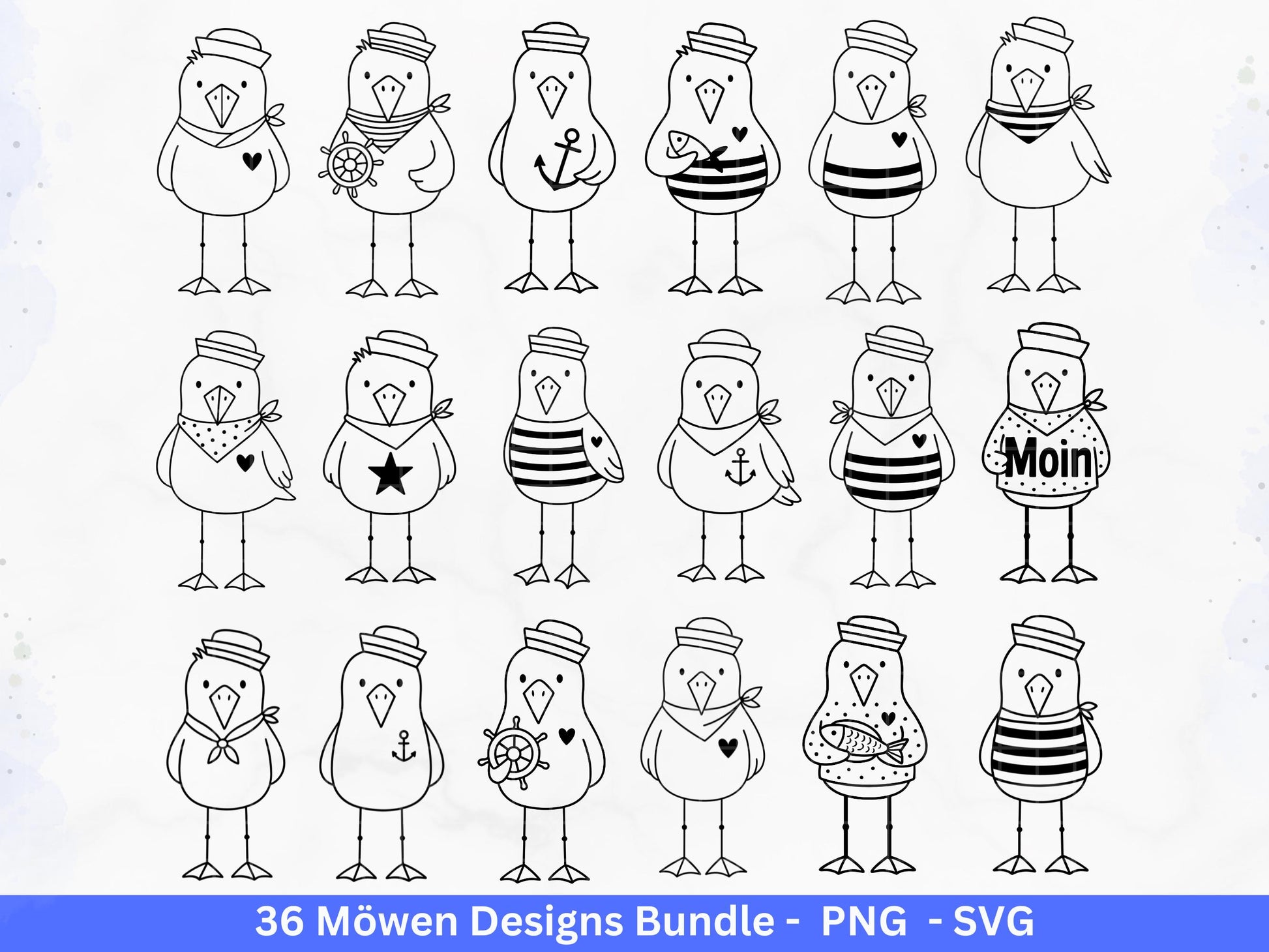 Möwen Plotterdatei Bundle – Maritime Seemanns Möwe Designs | Moin Nordsee Ostsee SVG | Küstenkind Anker Sommer Meer Cricut Laserdatei