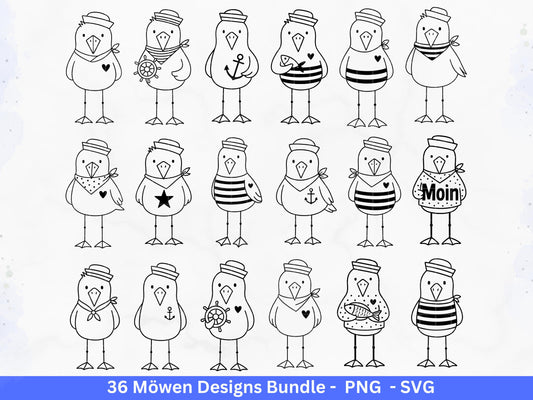 Möwen Plotterdatei Bundle – Maritime Seemanns Möwe Designs | Moin Nordsee Ostsee SVG | Küstenkind Anker Sommer Meer Cricut Laserdatei
