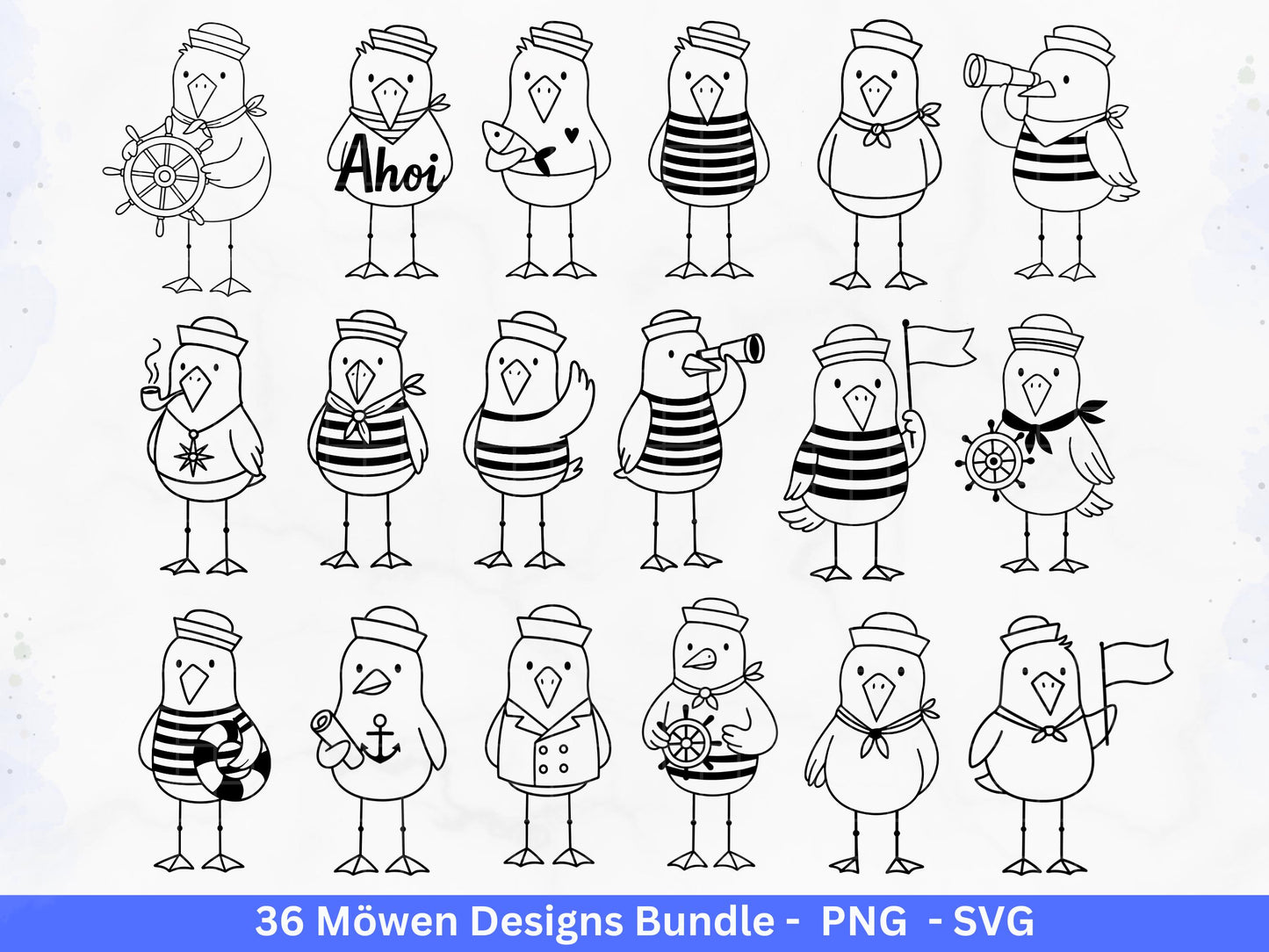 Möwen Plotterdatei Bundle – Maritime Seemanns Möwe Designs | Moin Nordsee Ostsee SVG | Küstenkind Anker Sommer Meer Cricut Laserdatei
