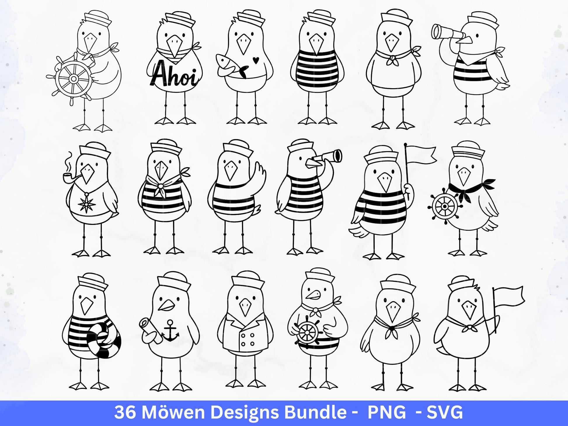 Möwen Plotterdatei Bundle – Maritime Seemanns Möwe Designs | Moin Nordsee Ostsee SVG | Küstenkind Anker Sommer Meer Cricut Laserdatei
