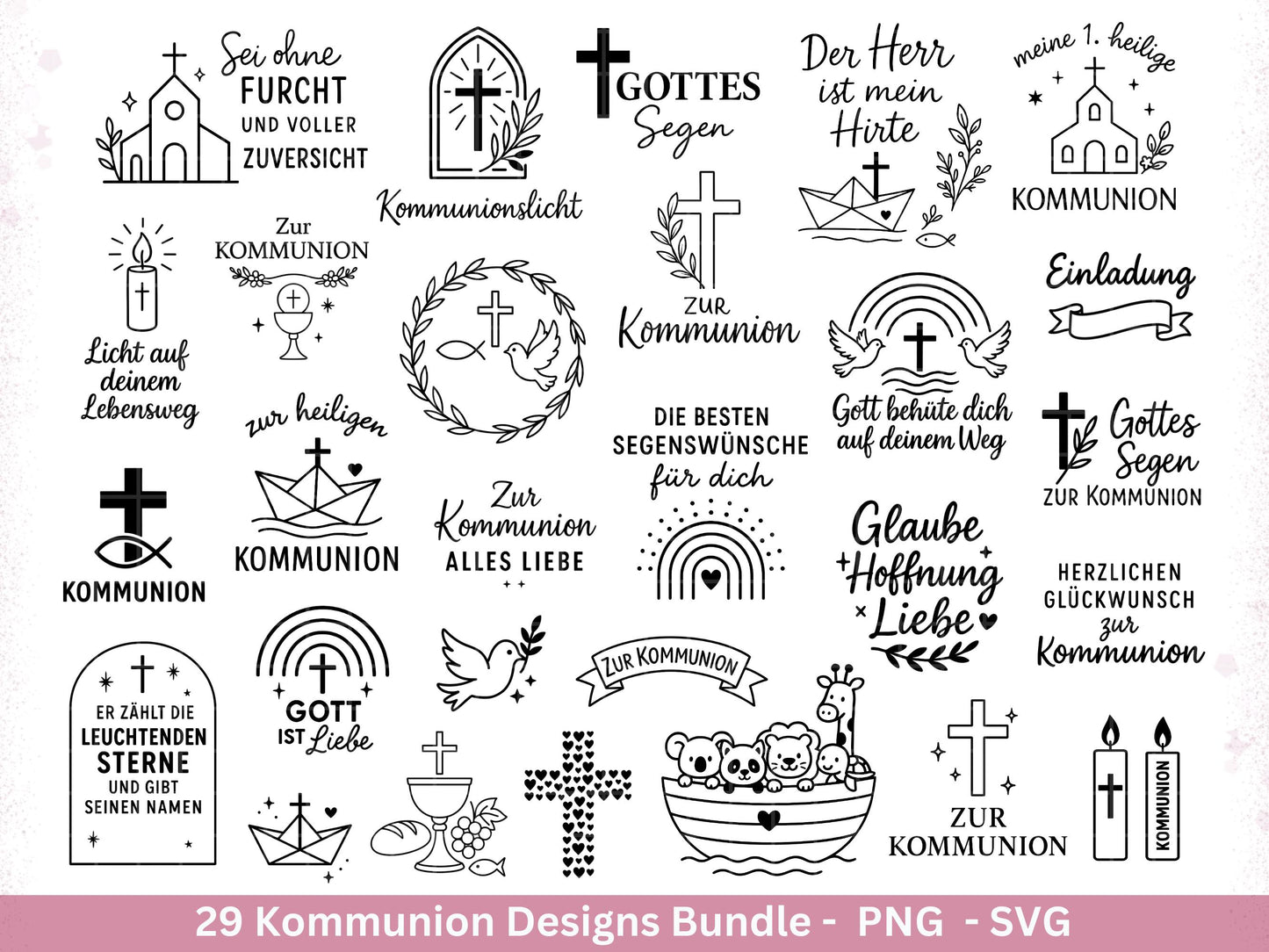 Plotterdatei Kommunion Bundle – 29 Designs SVG & PNG | Kommunion Geschenk Einladung | Taufe Laserdatei | Cricut Deko Christlich Clipart