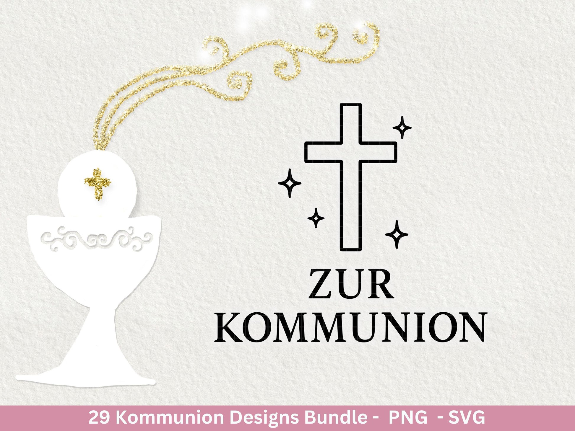 Plotterdatei Kommunion Bundle – 29 Designs SVG & PNG | Kommunion Geschenk Einladung | Taufe Laserdatei | Cricut Deko Christlich Clipart