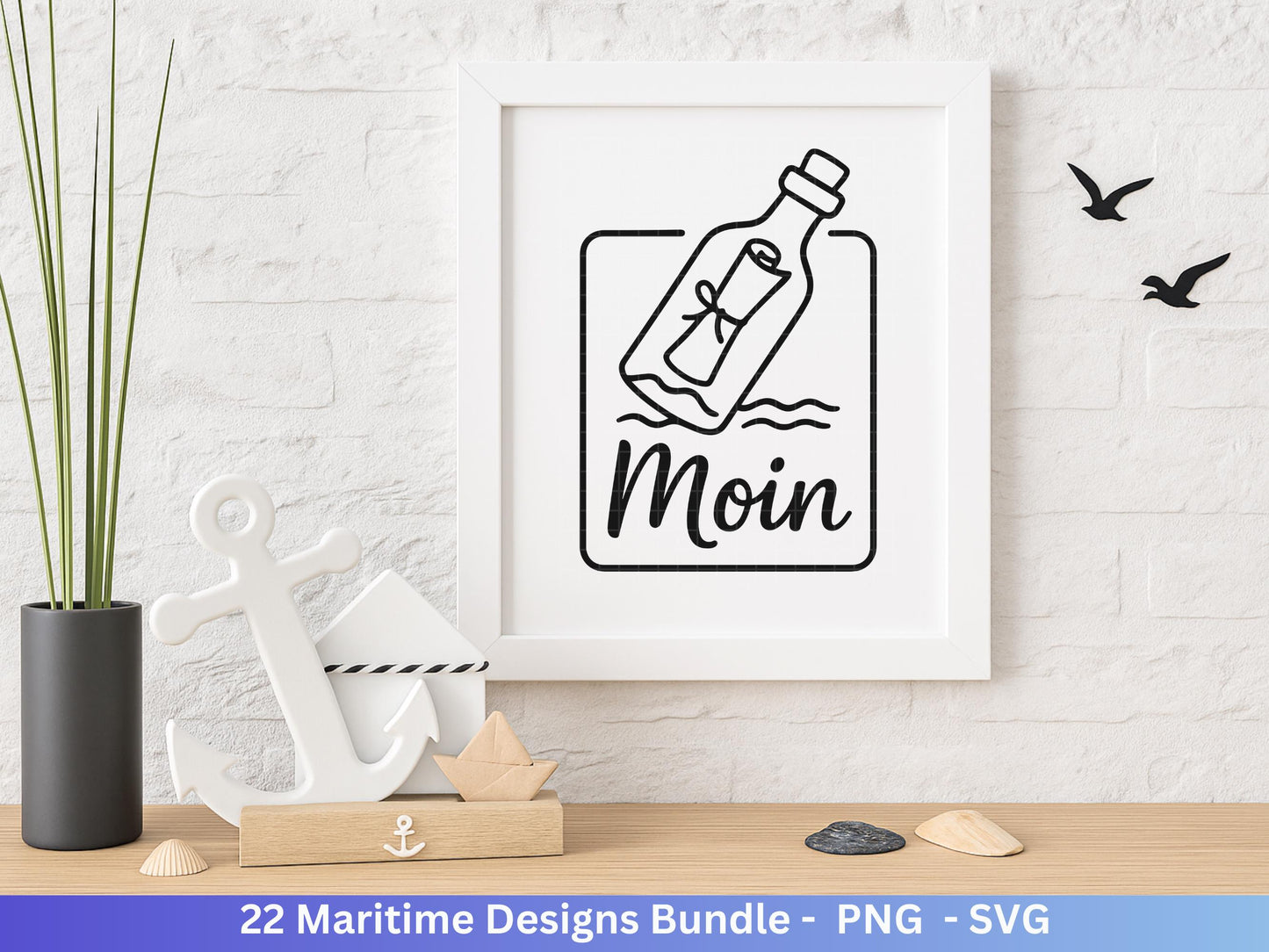 Maritim SVG Bundle | Plotterdatei Laserdatei | Moin Küstenkind Sprüche | Nordsee Ostsee Meer | Anker Möwen Strandkorb | Cricut Silhouette